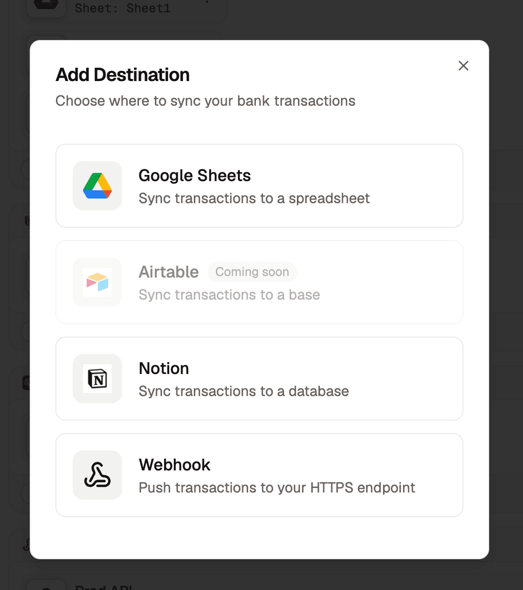 Add Destination dialog